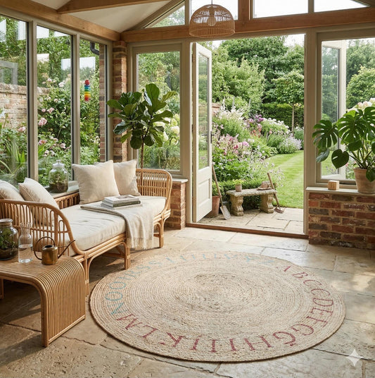 Round Beige Jute Rug: Bohemian Home Decor, Indoor/Outdoor Carpet