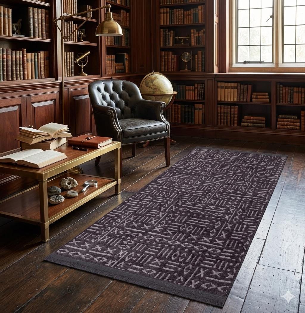 Charcoal Boho Runner Rug – Tribal Geometric Pattern, Fringe, Non-Slip (Machine Washable)