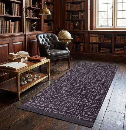 Charcoal Boho Runner Rug – Tribal Geometric Pattern, Fringe, Non-Slip (Machine Washable)