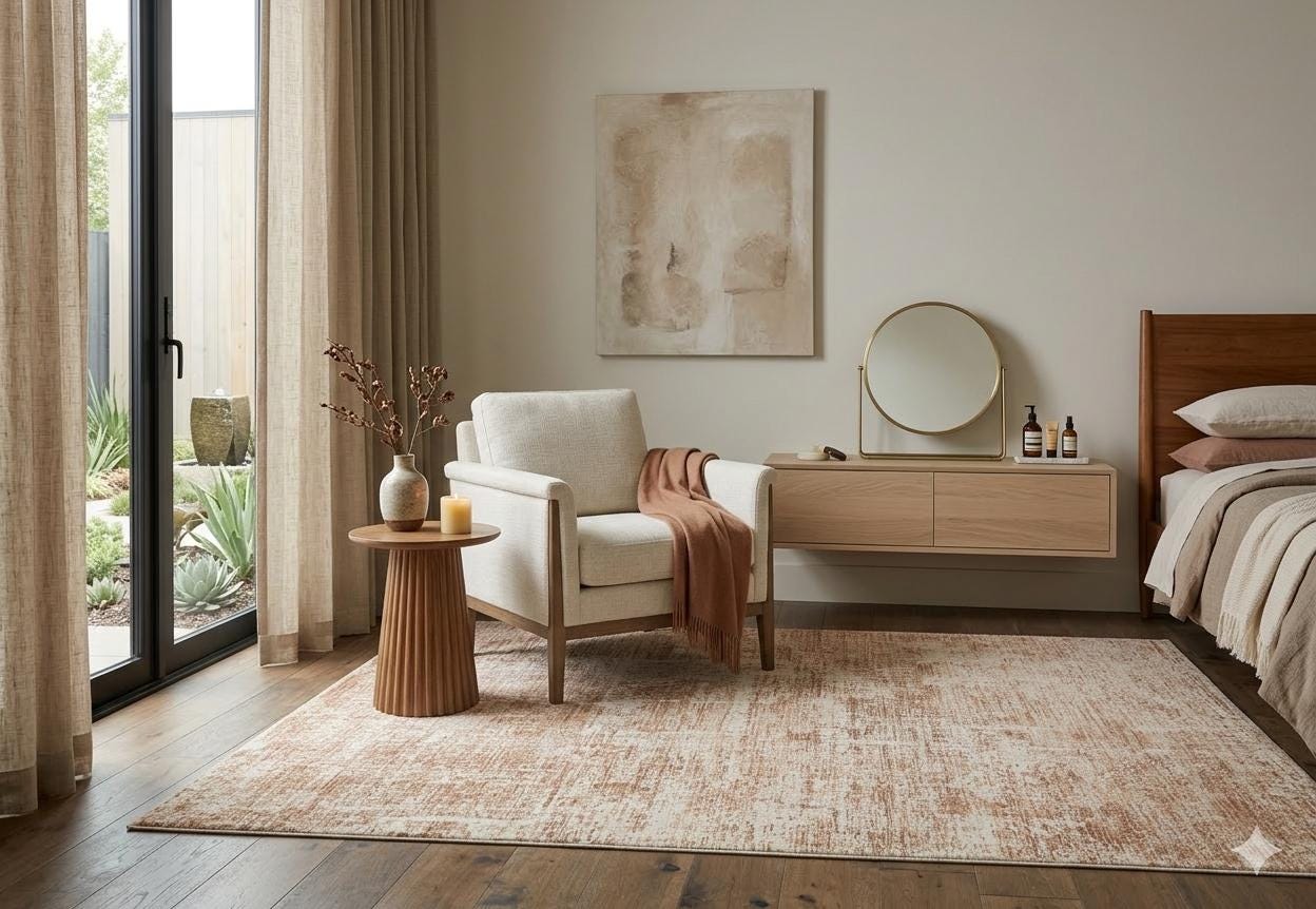 Distressed Abstract Area Rug – Terracotta Cream Faded Vintage Style Carpet