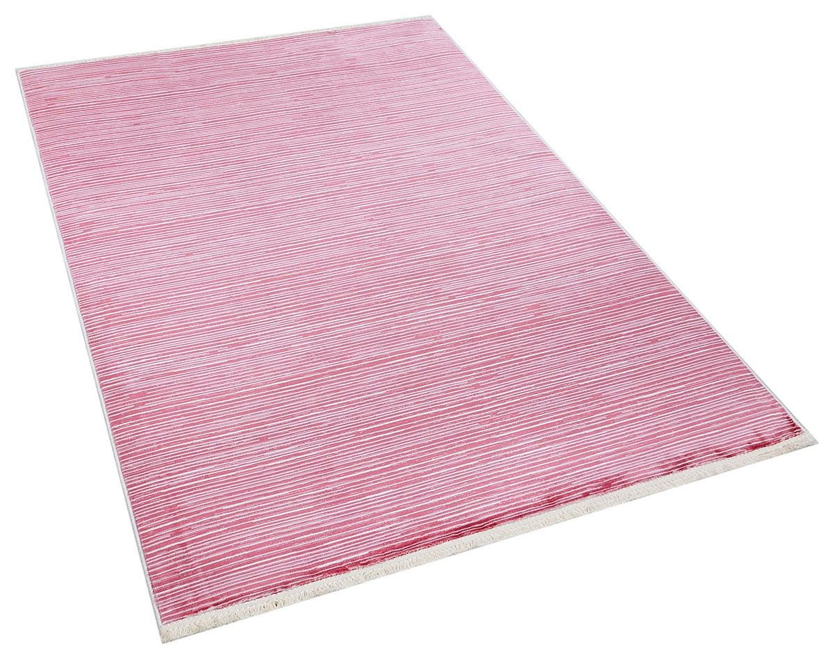 Plain Pink Ribbed Area Rug –Low Pile Carpet (Boho Living Room)