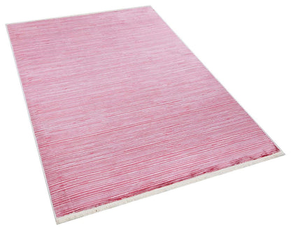 Plain Pink Ribbed Area Rug –Low Pile Carpet (Boho Living Room)