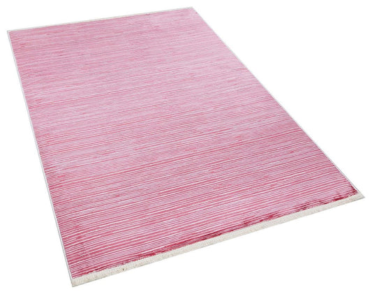 Plain Pink Ribbed Area Rug –Low Pile Carpet (Boho Living Room)