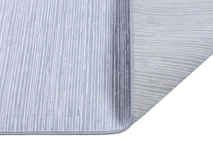 Plain Silver Ribbed Area Rug –Low Pile Carpet (Boho Living Room)
