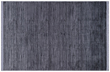 Plain Black Ribbed Area Rug –Low Pile Carpet (Boho Living Room)