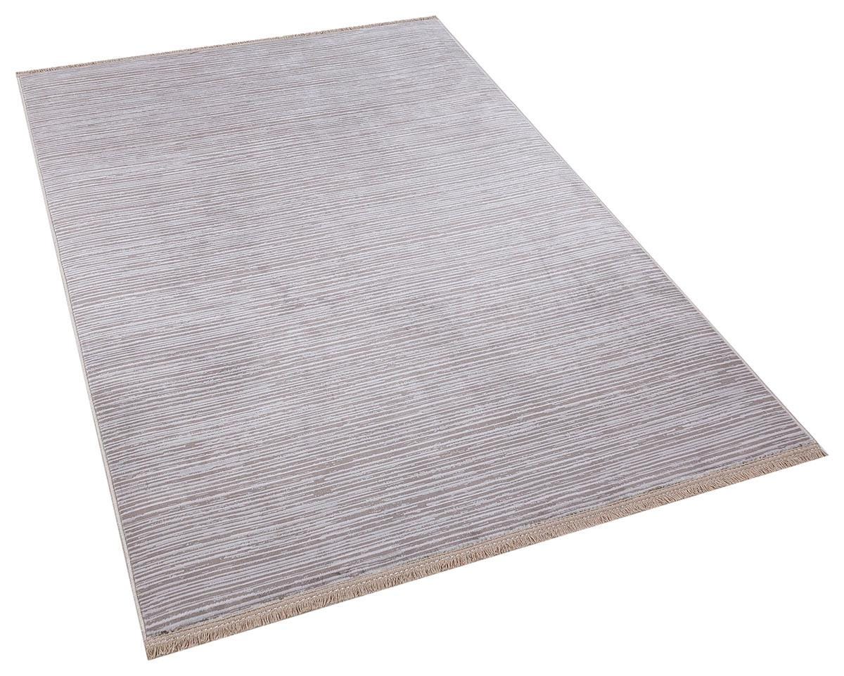 Plain Beige Ribbed Area Rug –Low Pile Carpet (Boho Living Room)