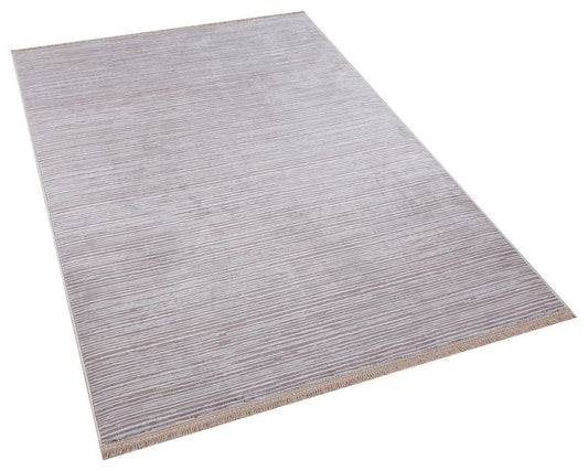 Plain Beige Ribbed Area Rug –Low Pile Carpet (Boho Living Room)