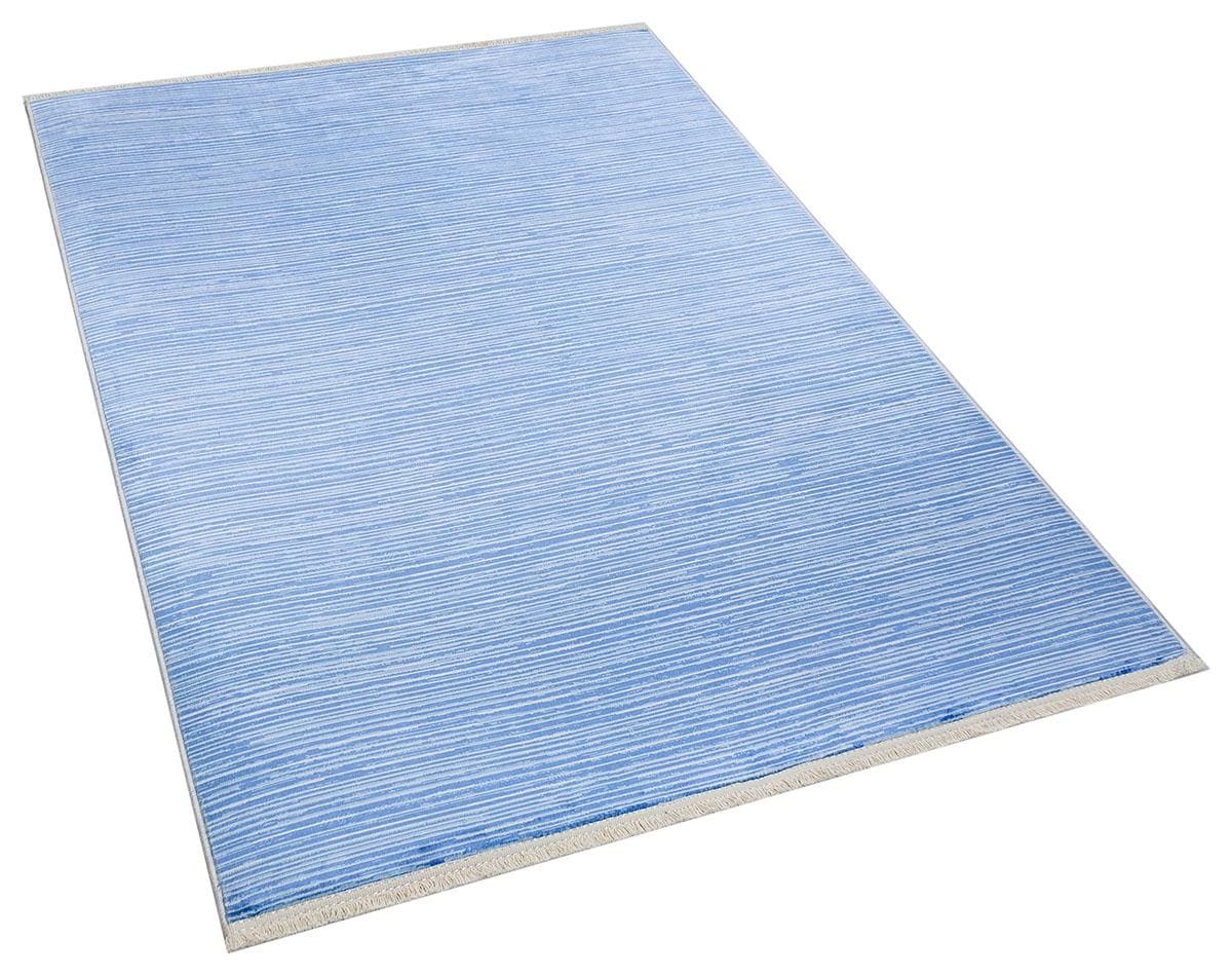 Plain Blue Ribbed Area Rug –Low Pile Carpet (Boho Living Room)