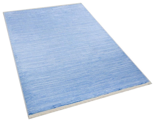 Plain Blue Ribbed Area Rug –Low Pile Carpet (Boho Living Room)
