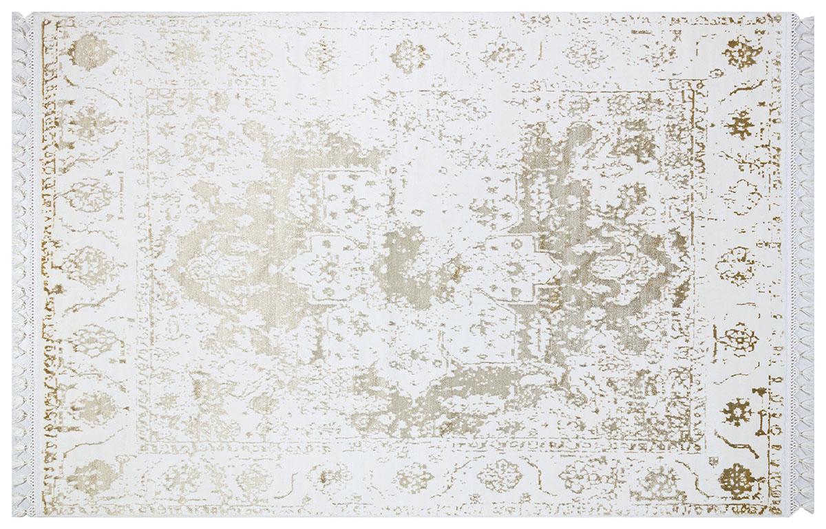 3x5 ft, Turkish Bamboo Silk Runner Rug, Gold Medallion, Hand-Knotted Fringes