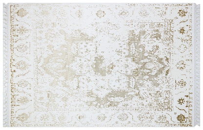 3x5 ft, Turkish Bamboo Silk Runner Rug, Gold Medallion, Hand-Knotted Fringes