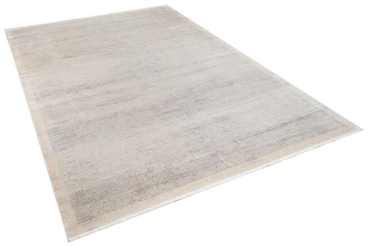 3x5 ft, Modern Beige Bordered Bamboo Rug with fine fringes