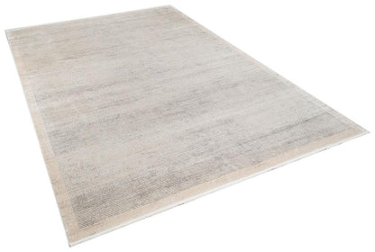 3x5 ft, Modern Beige Bordered Bamboo Rug with fine fringes