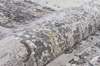 4x6 ft, Modern Distressed Vintage Medallion Rug – Faded Charcoal & Cream Bamboo Silk Style