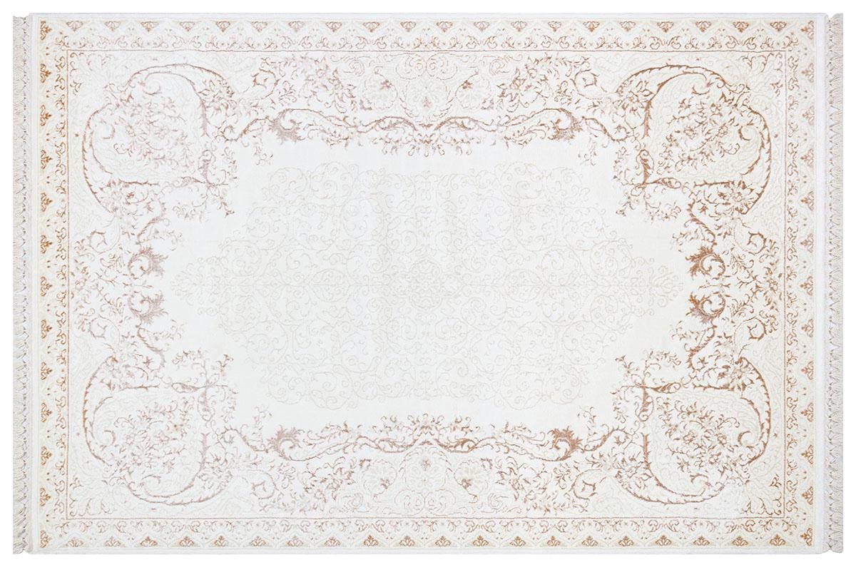 4x6 ft, Cream Gold Bamboo Silk Area Rug, Traditional Floral Medallion, Tassels