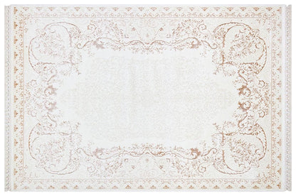 4x6 ft, Cream Gold Bamboo Silk Area Rug, Traditional Floral Medallion, Tassels