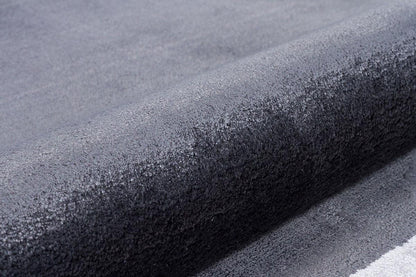 5x7 ft, Modern Charcoal Grey Bamboo Silk Rug – Elegant Greek Key Border Design