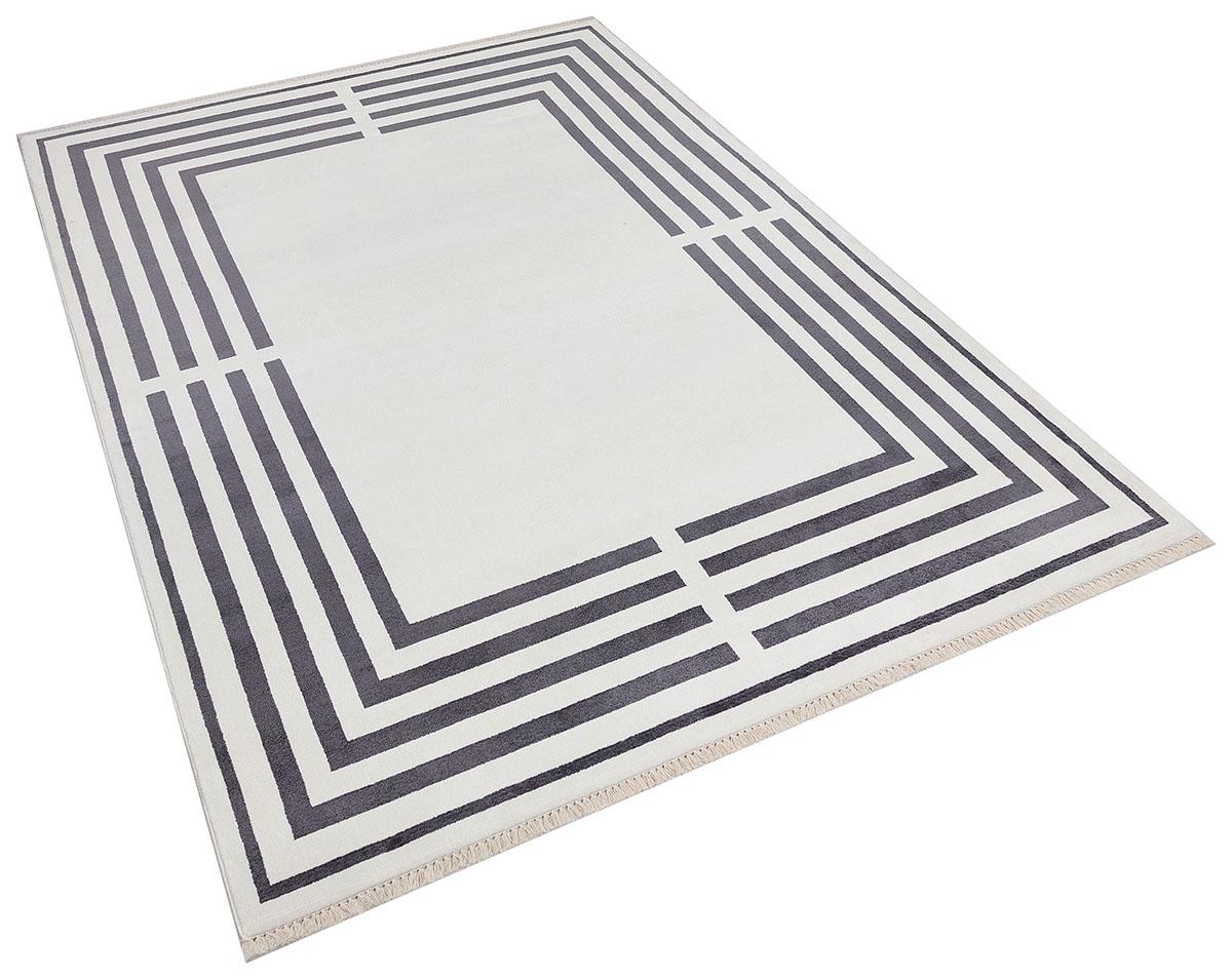 5x7 ft, Modern Geometric Bamboo Silk Rug – Minimalist Border Design