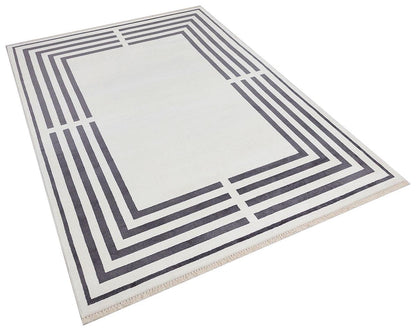 5x7 ft, Modern Geometric Bamboo Silk Rug – Minimalist Border Design