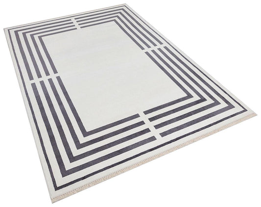 5x7 ft, Modern Geometric Bamboo Silk Rug – Minimalist Border Design