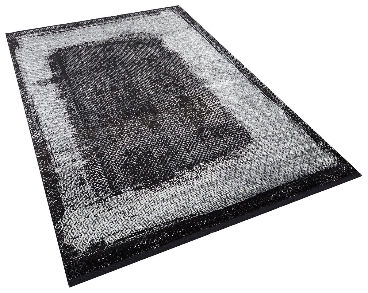 5x7 ft, Modern Distressed Charcoal and Silver Bamboo Silk Area Rug