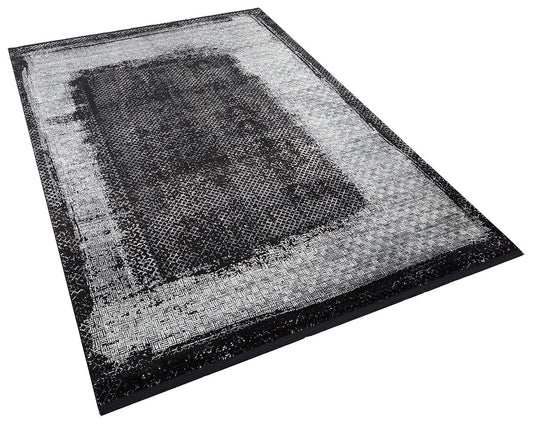 5x7 ft, Modern Distressed Charcoal and Silver Bamboo Silk Area Rug