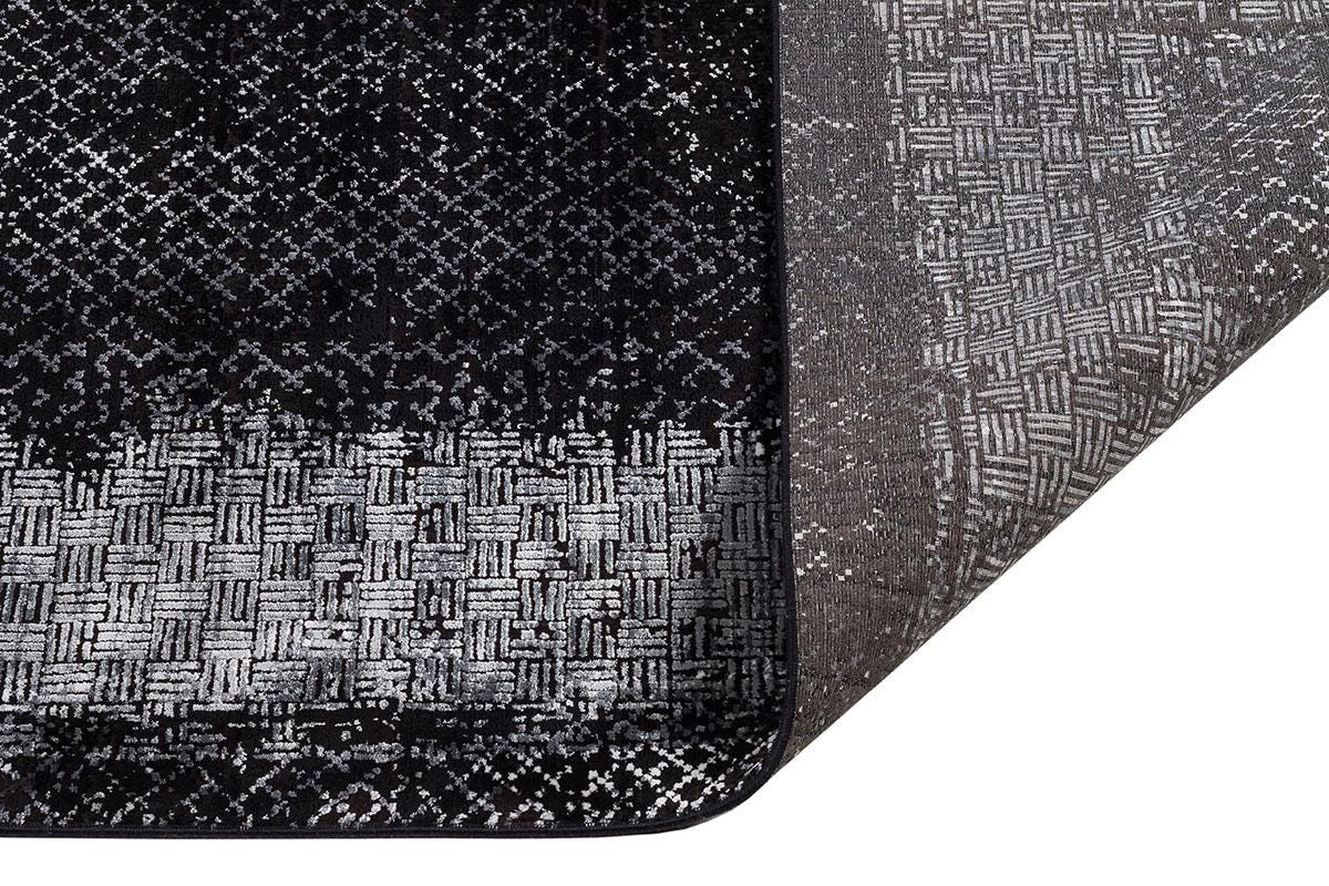 5x7 ft, Modern Distressed Charcoal and Silver Bamboo Silk Area Rug