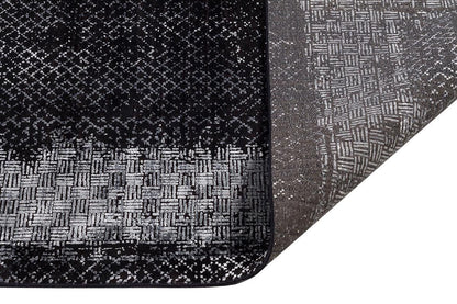 5x7 ft, Modern Distressed Charcoal and Silver Bamboo Silk Area Rug