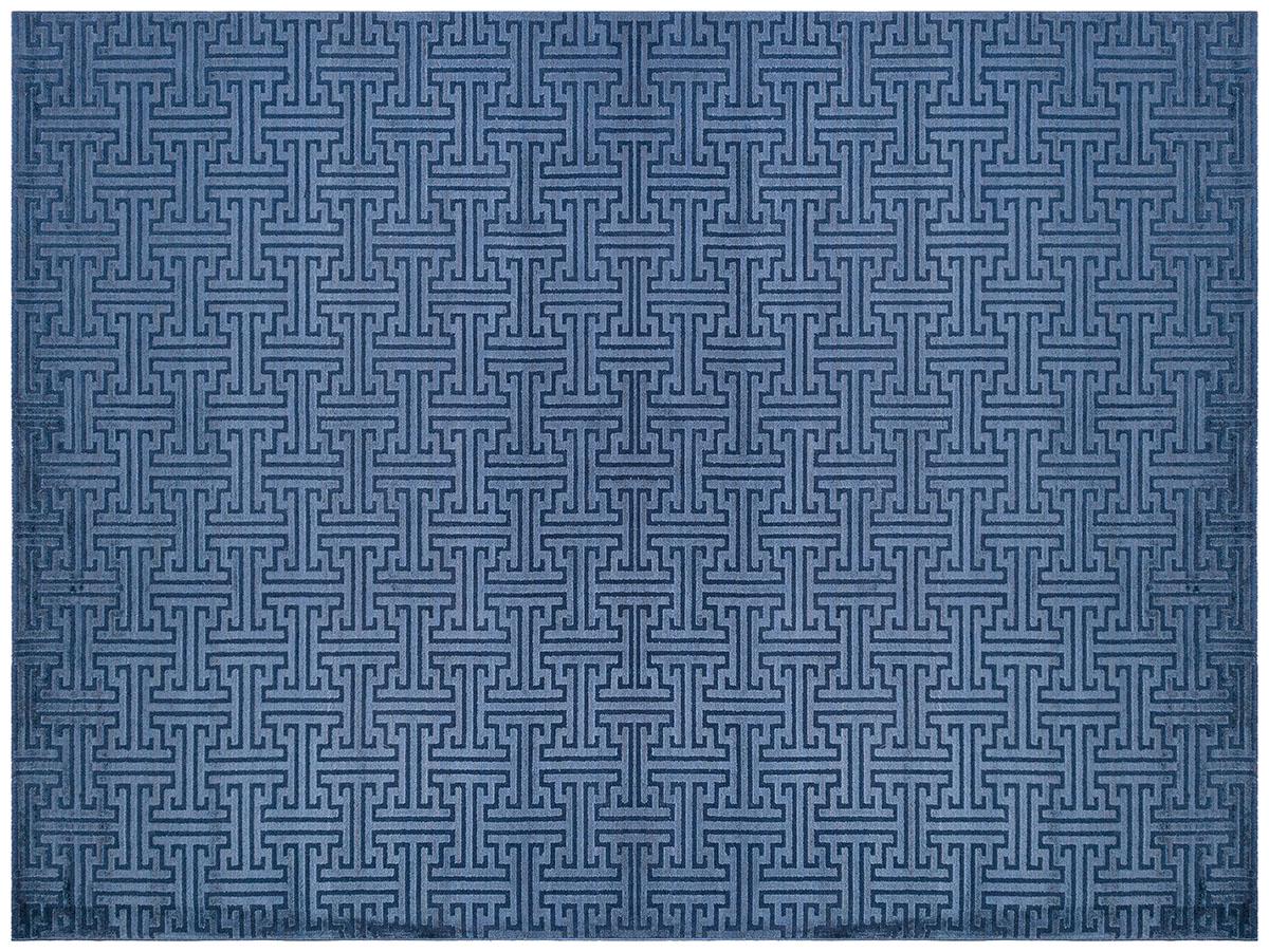 5x7 ft, Modern Geometric Greek Key Bamboo Viscose Rug in Slate Blue