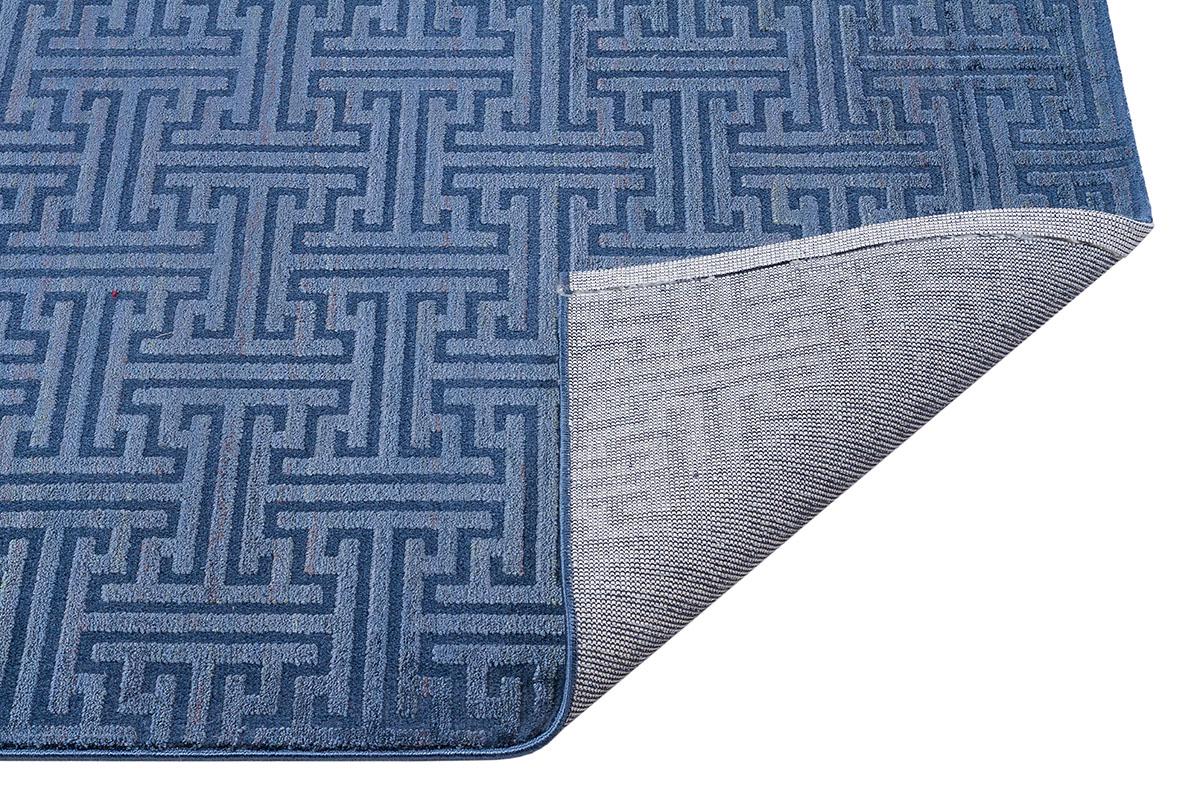 5x7 ft, Modern Geometric Greek Key Bamboo Viscose Rug in Slate Blue