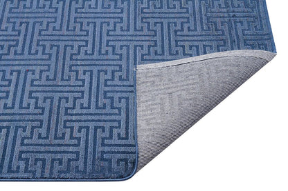5x7 ft, Modern Geometric Greek Key Bamboo Viscose Rug in Slate Blue