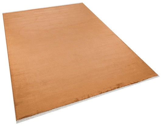 5x7 ft, Elegant Burnt Orange Bamboo Silk Area Rug - Solid Minimalist Handmade Carpet