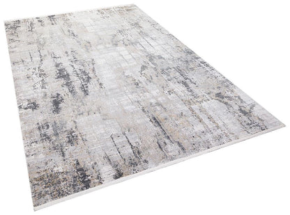 7x10 ft, Modern Abstract Bamboo Silk Rug - Grey & Gold Distressed Style