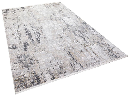 7x10 ft, Modern Abstract Bamboo Silk Rug - Grey & Gold Distressed Style