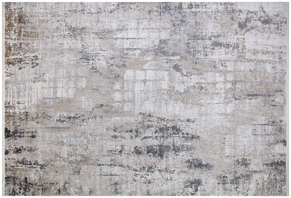7x10 ft, Modern Abstract Bamboo Silk Rug - Grey & Gold Distressed Style