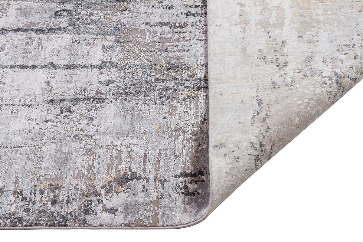 7x10 ft, Modern Abstract Bamboo Silk Rug - Grey & Gold Distressed Style