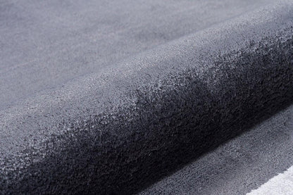 7x10ft, Modern Charcoal Gray Bamboo Silk Area Rug with White Greek Key Geometric Border