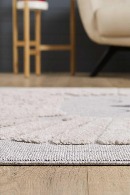 Minimalist Lion Nursery Rug – Gray Tasseled Play Mat, Boho Safari Decor