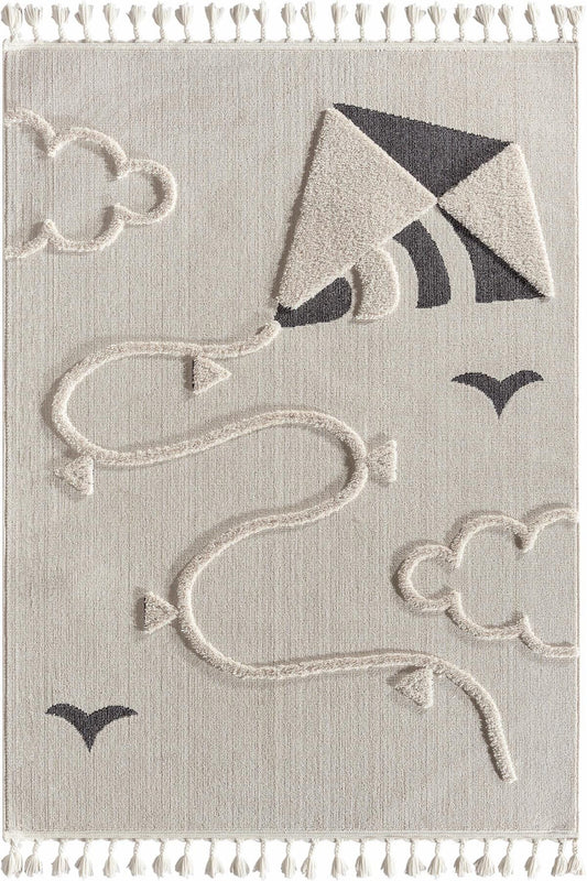 Kite Clouds Nursery Rug – Boho Tassels Playroom Area Carpet