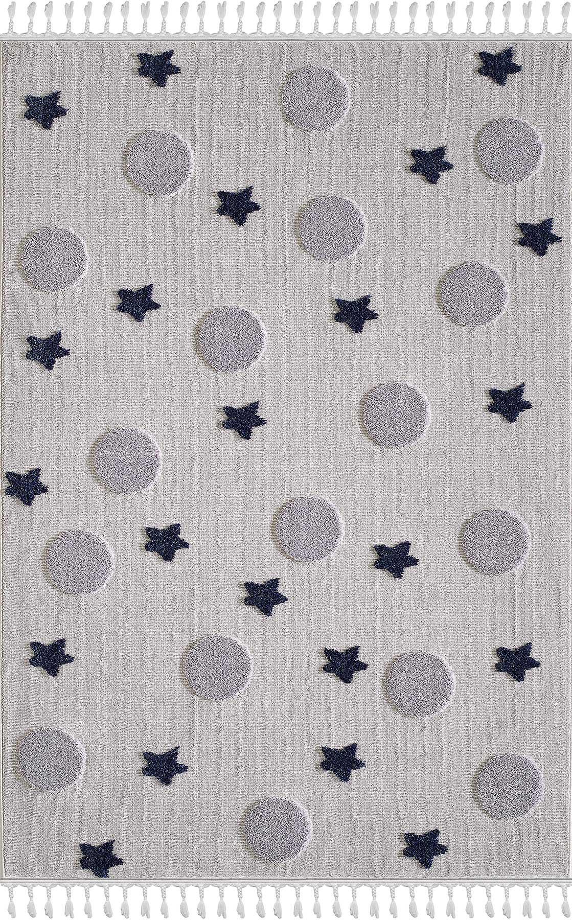 Celestial Moon and Star Rug – Grey Navy Nursery Playroom Mat