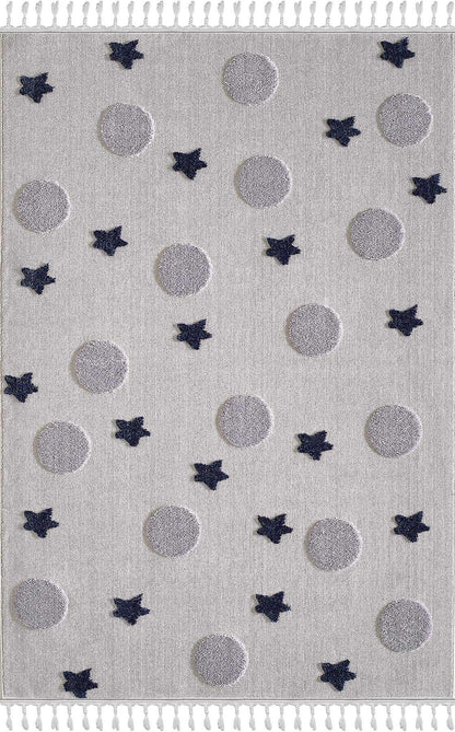 Celestial Moon and Star Rug – Grey Navy Nursery Playroom Mat