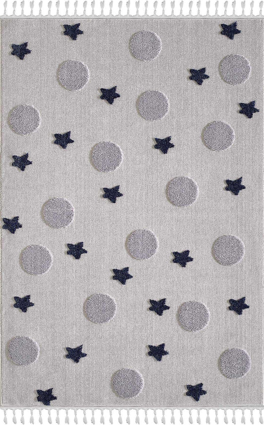 Celestial Moon and Star Rug – Grey Navy Nursery Playroom Mat