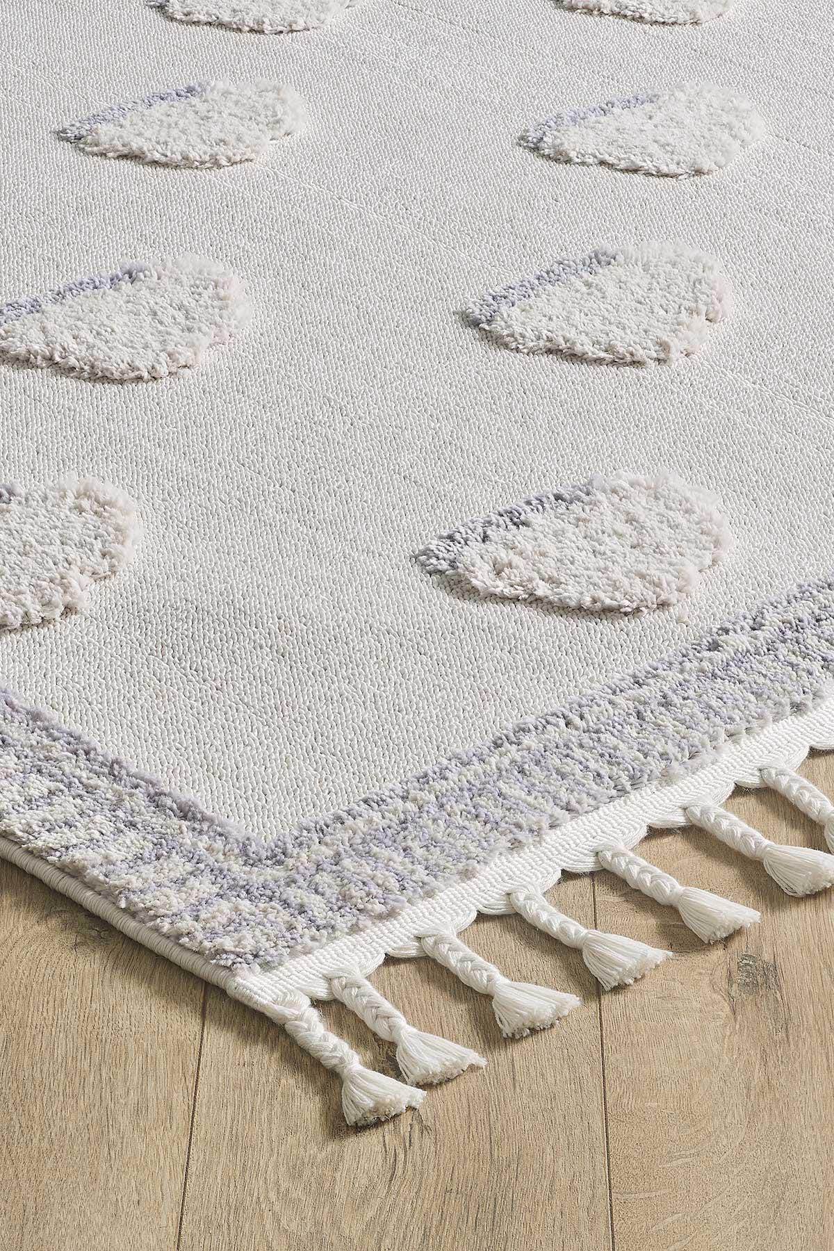 3D Cloud Nursery Rug – Soft Grey Boho Tassels Playroom Decor