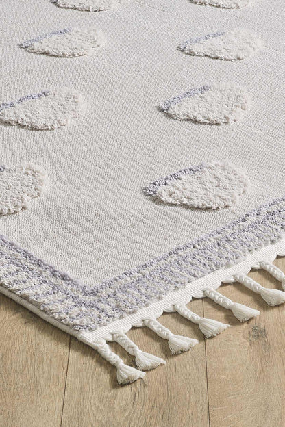 3D Cloud Nursery Rug – Soft Grey Boho Tassels Playroom Decor