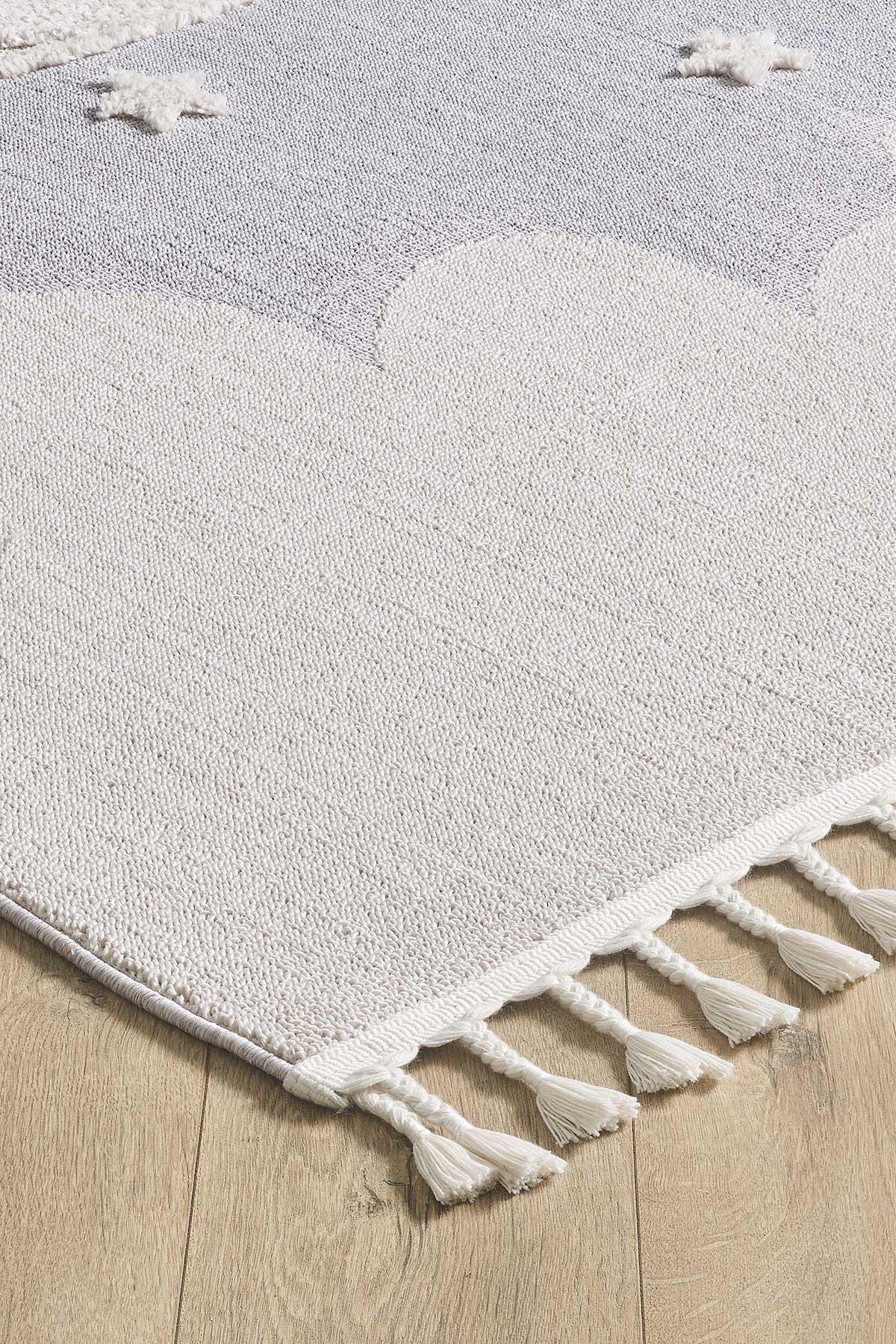 Celestial Moon Stars Nursery Rug | Boho Gray Cloud Playroom Area Carpet
