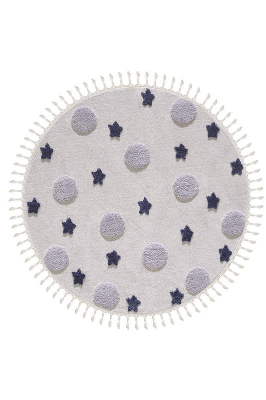 Round Galaxy Nursery Rug with Tassels – Celestial Boho Kids Room Decor