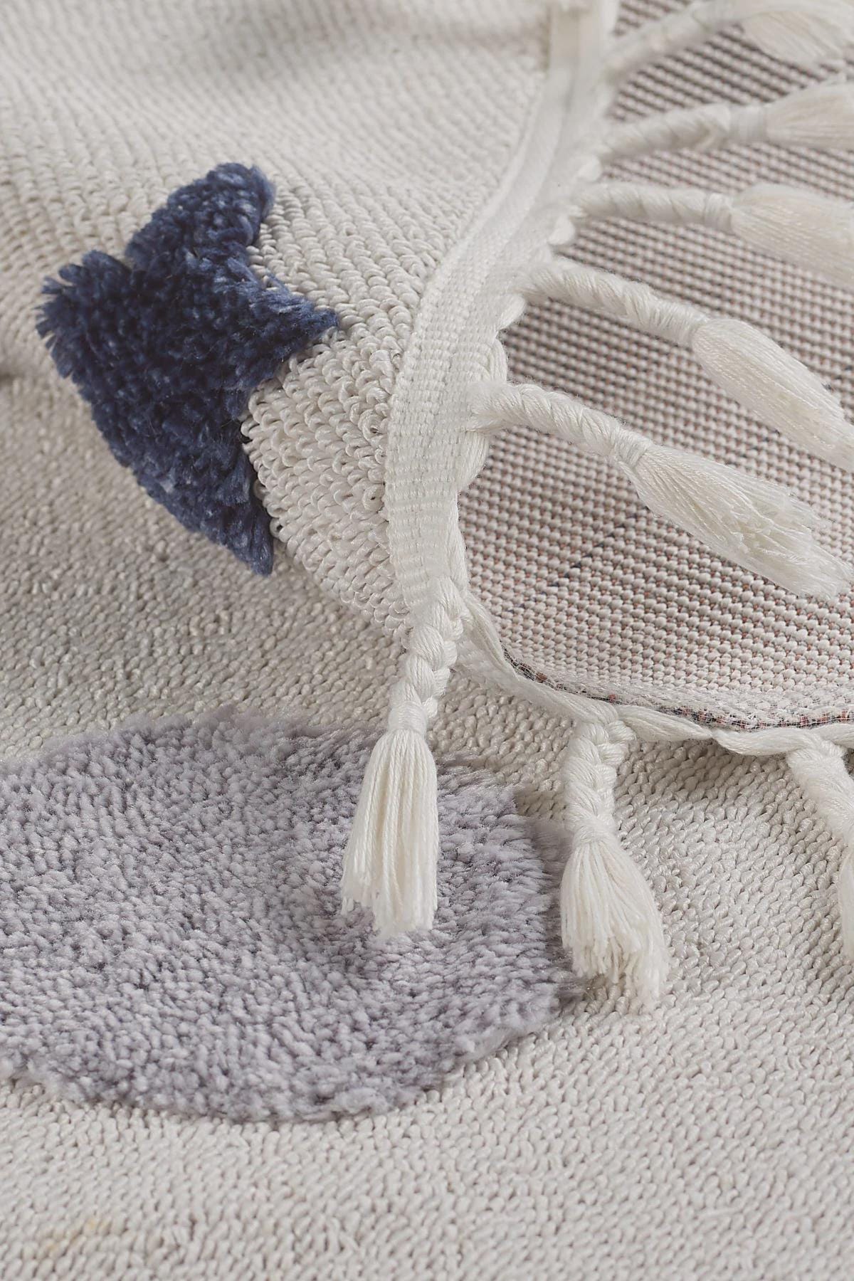 Round Galaxy Nursery Rug with Tassels – Celestial Boho Kids Room Decor