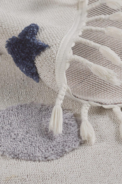 Round Galaxy Nursery Rug with Tassels – Celestial Boho Kids Room Decor