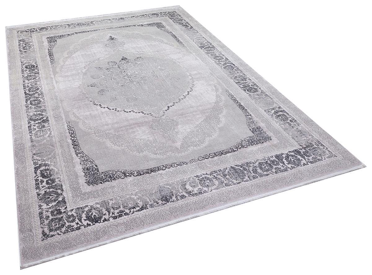 7x10 ft, Elegant Traditional Medallion Rug - Vintage Distressed Gray & Silver
