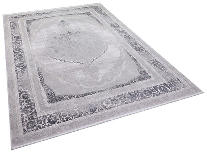 7x10 ft, Elegant Traditional Medallion Rug - Vintage Distressed Gray & Silver